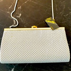 White Chain Mail Mesh Bag w Gold tone trim
